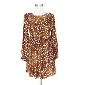 Zara Boho Cottage Brown Ruffle Flowy Mini Dress